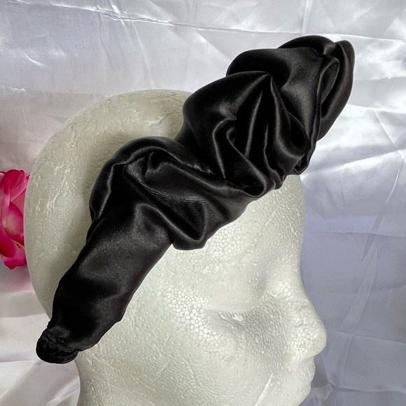 New Black Satin Headband wrap scrunched For Women Pleated design - Picture 10 of 12